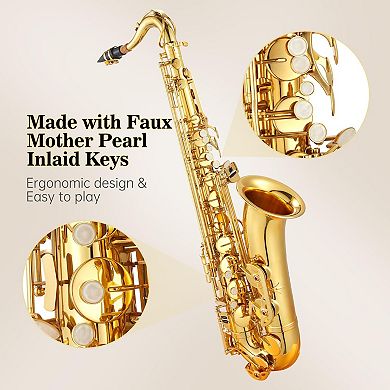 Tenor Saxophone, Beginner's Toolkit w/a Cleaning Cloth, Mouthpiece, Neck Strap, Reed, and Gloves