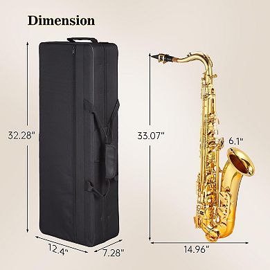 Tenor Saxophone, Beginner's Toolkit w/a Cleaning Cloth, Mouthpiece, Neck Strap, Reed, and Gloves
