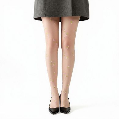 Women's 2-Pairs Sheer Floral Embroidered Tights with Delicate Blossom Pattern and Stretch Fit