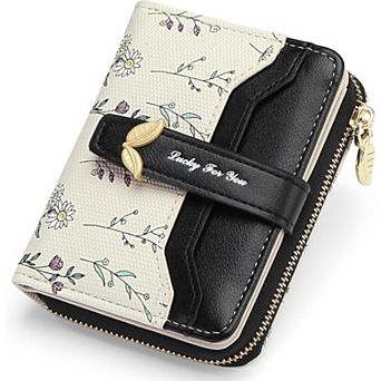 Women's Minimalist Floral Wallet, Easy to Use, RFID Card Holder with Coin Pocket for Daily Travel