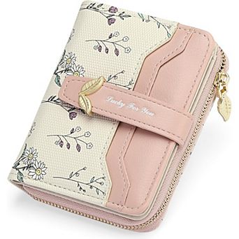 Women's Minimalist Floral Wallet, Easy to Use, RFID Card Holder with Coin Pocket for Daily Travel