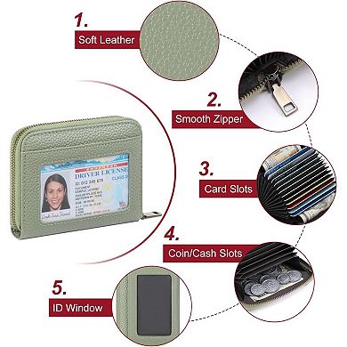 RFID Blocking PU Leather Wallet for Women, Small Compact Card Holder with ID Window