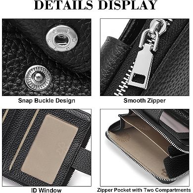 Small Bifold Wallet for Women, PU Leather Lightweight Purse with Zipper Pocket