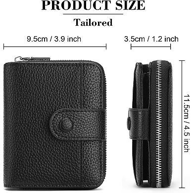 Small Bifold Wallet for Women, PU Leather Lightweight Purse with Zipper Pocket