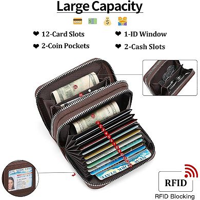 RFID Blocking Credit Card Holder for Women,PU Leather Wallet with ID Window