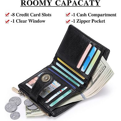 Small Wallet for Women - Bifold Compact Card Holder with Zipper Coin Pocket