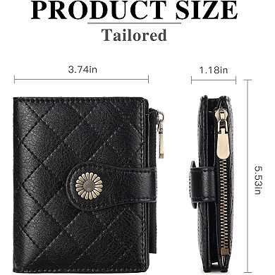 Small Wallet for Women - Bifold Compact Card Holder with Zipper Coin Pocket