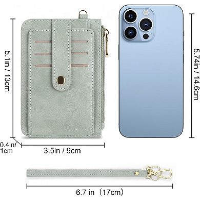 Slim RFID Leather Credit Card Holder for Women, Lightweight with Zipper Pocket