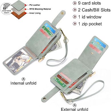 Slim RFID Leather Credit Card Holder for Women, Lightweight with Zipper Pocket