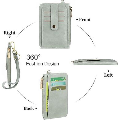 Slim RFID Leather Credit Card Holder for Women, Lightweight with Zipper Pocket