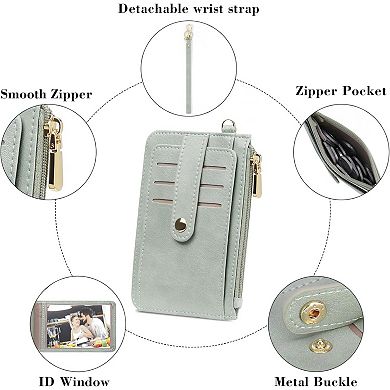 Slim RFID Leather Credit Card Holder for Women, Lightweight with Zipper Pocket