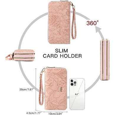 Wristlet Wallet for Women PU Leather Large Capacity Double Zipper Card Holder