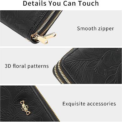Wristlet Wallet for Women PU Leather Large Capacity Double Zipper Card Holder