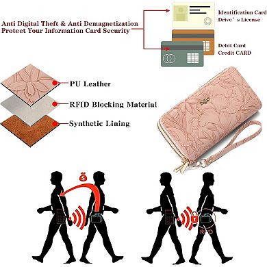 Wristlet Wallet for Women PU Leather Large Capacity Double Zipper Card Holder