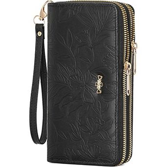 Wristlet Wallet for Women PU Leather Large Capacity Double Zipper Card Holder