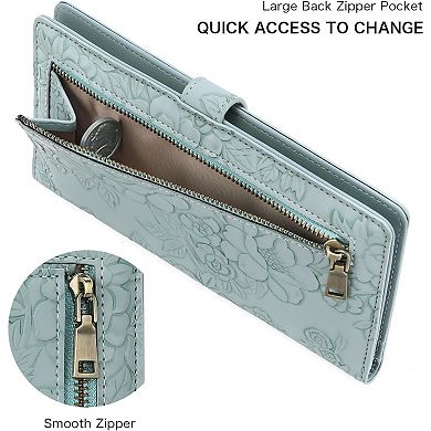 Women's Slim RFID Blocking Wallet,Large Capacity Long Bifold Clutch, Simple Lightweight Card Holder