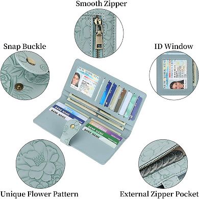 Women's Slim RFID Blocking Wallet,Large Capacity Long Bifold Clutch, Simple Lightweight Card Holder