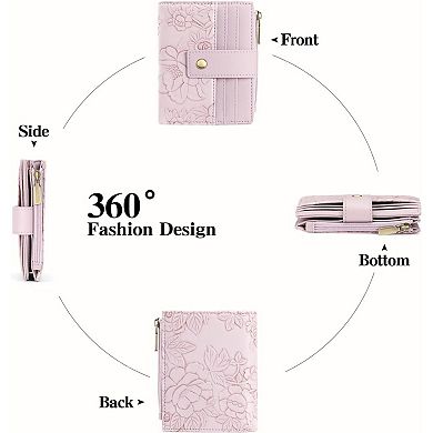 Women's RFID Blocking Slim Bifold Card Wallet,PU Leather Card Holder with Zipper Pocket