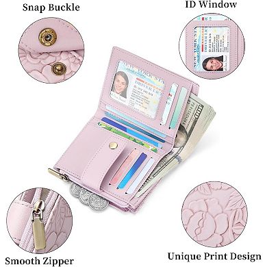 Women's RFID Blocking Slim Bifold Card Wallet,PU Leather Card Holder with Zipper Pocket
