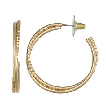 Nine West Gold-Tone 41mm Overlap Hoop Earrings