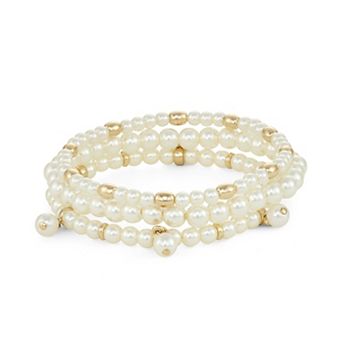 You're Invited Gold Tone Simulated Pearl 2 pc Stretch Bracelet Set