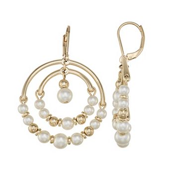 You're Invited Gold Tone Simulated Pearl Orbital Earrings