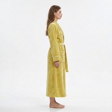 Plush Long Sleeve Wrap Bathrobe with Waist Tie Belt and Front Patch Pockets