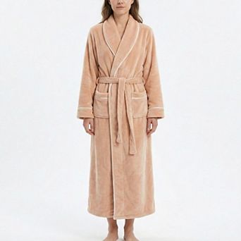Plush Long Sleeve Wrap Bathrobe with Waist Tie Belt and Front Patch Pockets