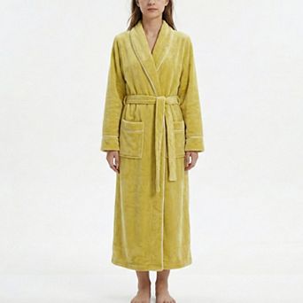 Plush Long Sleeve Wrap Bathrobe with Waist Tie Belt and Front Patch Pockets
