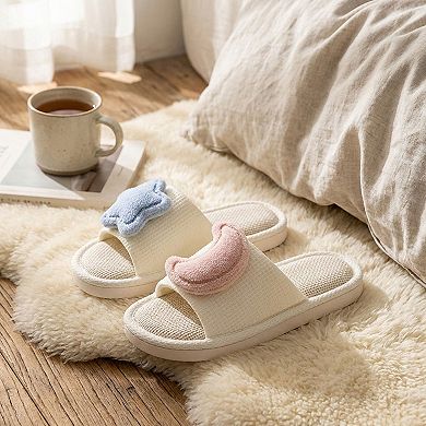 Women's Indoor Slide Slippers with Star and Moon Detail