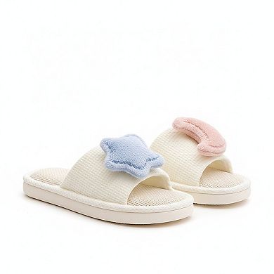 Women's Indoor Slide Slippers with Star and Moon Detail