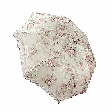 Vintage Floral Lace Trim Umbrella with Scalloped Edge Canopy