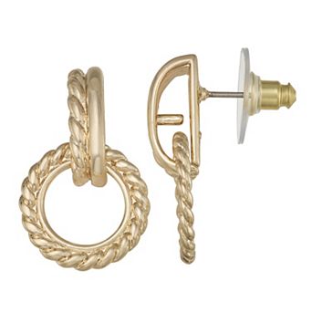 Napier Gold Tone Rope Texture Doorknocker Earrings