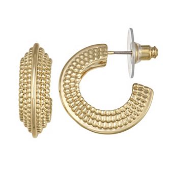 Napier Gold Tone Texture C-Hoop Earrings