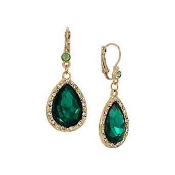 1928 Gold-Tone Crystal Teardrop Earrings