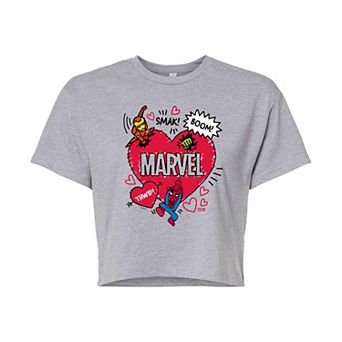 Juniors' Marvel Valentine's Day Sketch Cropped Tee