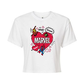 Juniors' Marvel Valentine's Day Sketch Cropped Tee