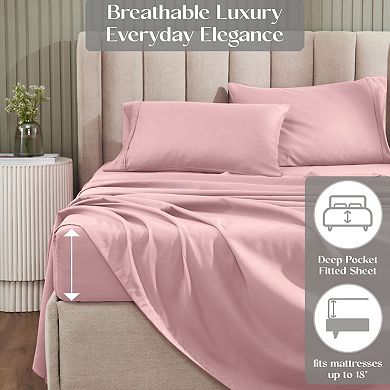 SUPERIOR 4-Piece Cotton Blend 1200 Thread Count Deep Pocket Bed Sheet Set