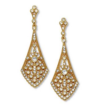 Round Crystal Goldtone Antiqued Drop Earrings, 50x15mm