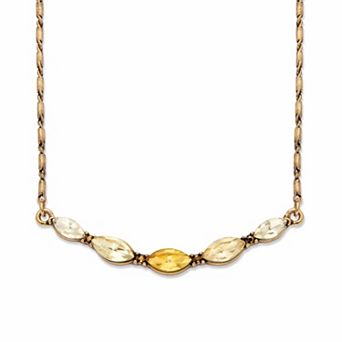 Yellow and Champagne Marquise-Cut Crystal Goldtone Bib Necklace 17"-19"