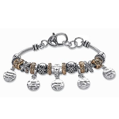 Ten Commandments Goldtone and Silvertone Bali-Style Beaded Charm Bracelet 8"