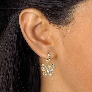 Marquise-Cut and Baguette-Cut Crystal Goldtone Butterfly Charm Earrings 1"