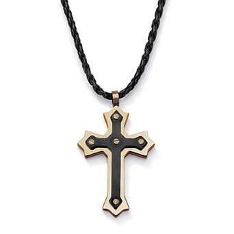 Stainless Steel Black and Gold Ion-Plated Cross Pendant Necklace 24"-27"