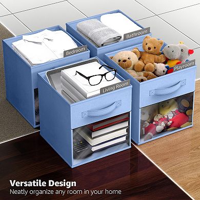 Sorbus 11 Inch 6 Pack Collapsible Fabric Storage Bins with Clear Window