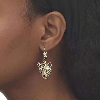 White and Green Crystal Goldtone Leopard Drop Earrings with Lever Backs