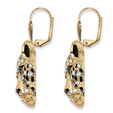 White and Green Crystal Goldtone Leopard Drop Earrings with Lever Backs