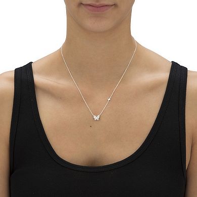 .16 TCW .925 Sterling Silver Cubic Zirconia Butterfly Necklace 18"-20"