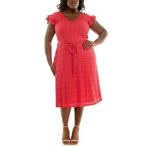 Женские платья Nina Leonard Plus Size Nina Leonard V-Neck Fit & Flare Lace Dress