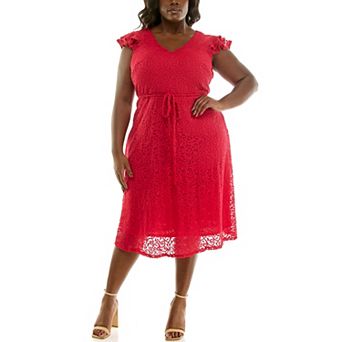 Plus Size Nina Leonard V-Neck Fit & Flare Lace Dress