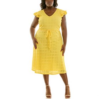 Plus Size Nina Leonard V-Neck Fit & Flare Lace Dress
